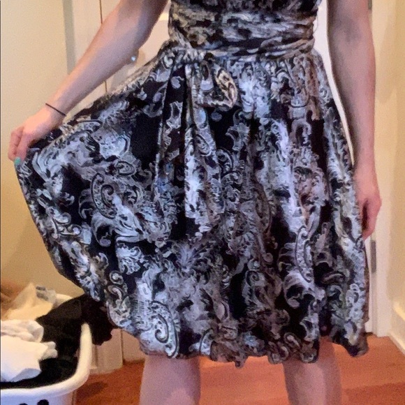 BCBG Maxazria silk cocktail dress, black & silver - Picture 3 of 5